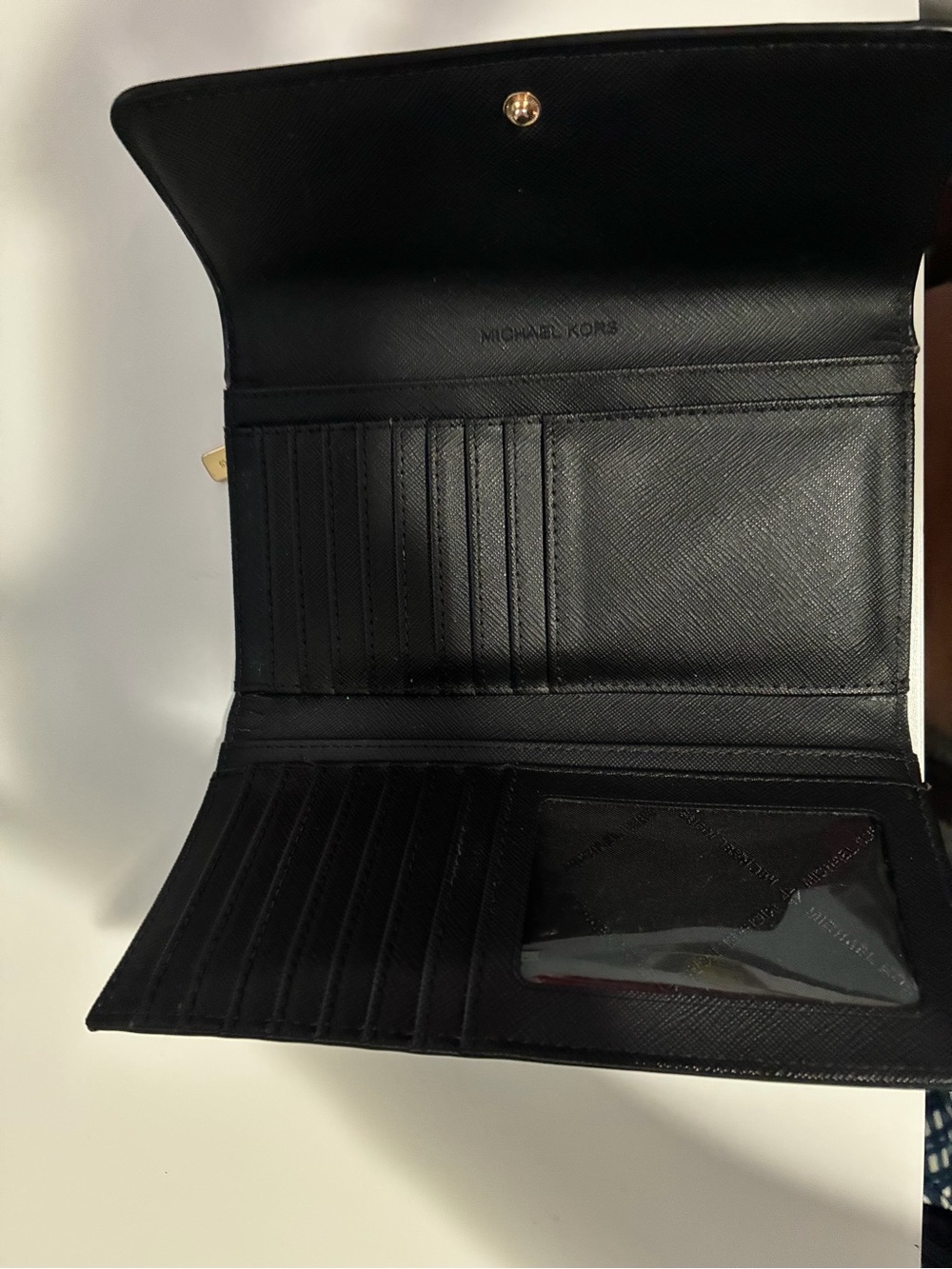 Michael Kors Black Leather Fold-Over Wallet with Gold Logo - Picture 2 of 5